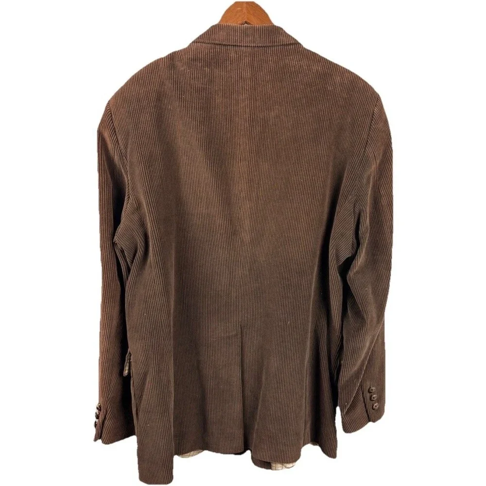 Vtg Sears The Mens Store Corduroy Blazer 44R Brown Leather 2-Button Sportcoat